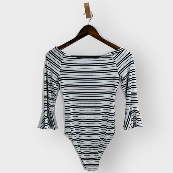 Abercrombie Striped Bodysuit Angel Sleeve Boho Small - Picture 5 of 10
